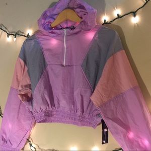 Purple, grey, and pink cropped windbreaker